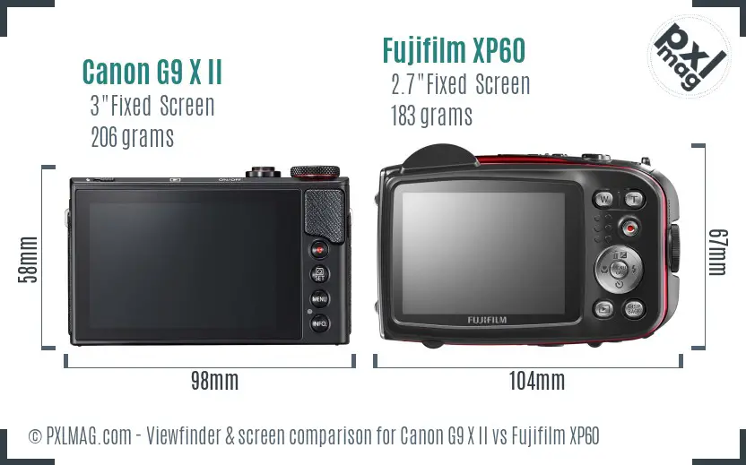 Canon G9 X II vs Fujifilm XP60 Screen and Viewfinder comparison Canon G9 X II vs Fujifilm XP60 Screen and Viewfinder comparison