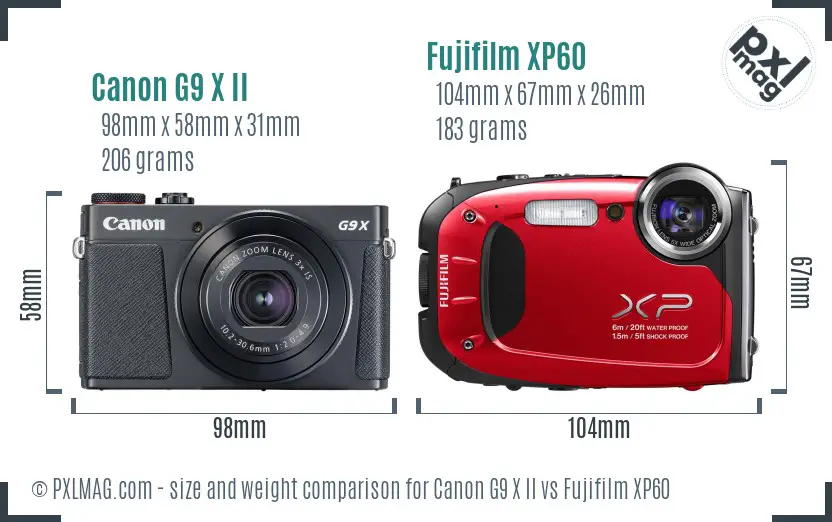 Canon G9 X II vs Fujifilm XP60 size comparison Canon G9 X II vs Fujifilm XP60 size comparison