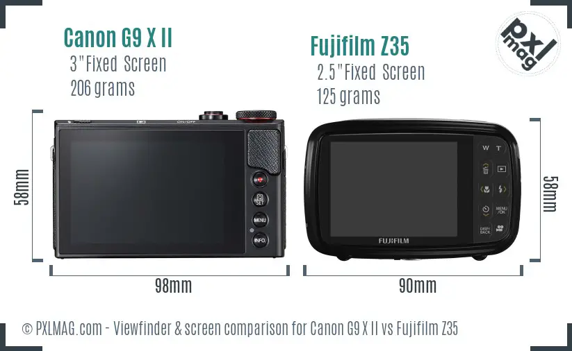 Canon G9 X II vs Fujifilm Z35 Screen and Viewfinder comparison