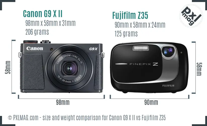 Canon G9 X II vs Fujifilm Z35 size comparison