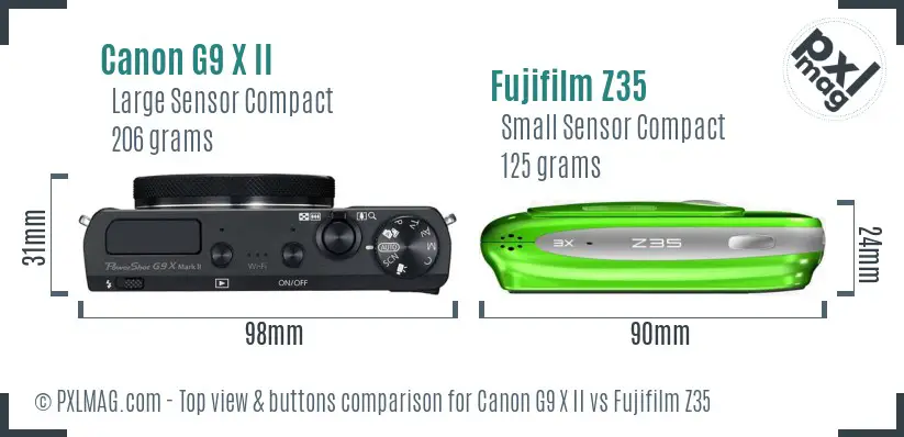 Canon G9 X II vs Fujifilm Z35 top view buttons comparison