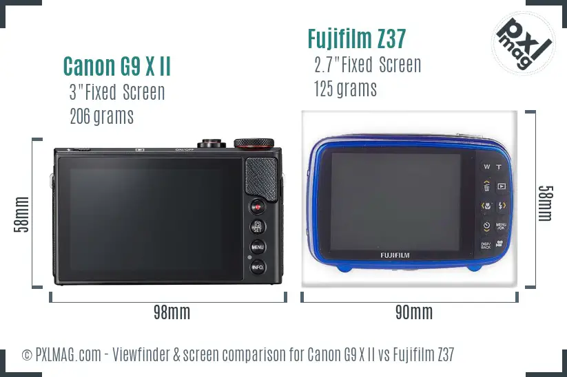 Canon G9 X II vs Fujifilm Z37 Screen and Viewfinder comparison