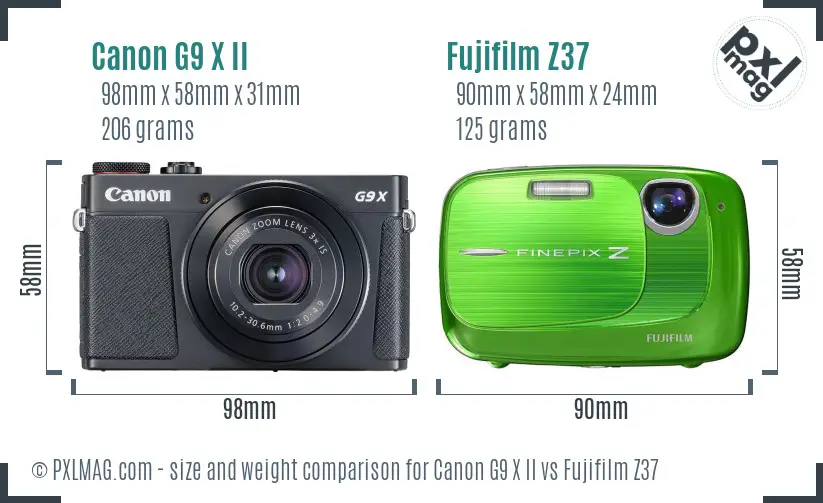 Canon G9 X II vs Fujifilm Z37 size comparison