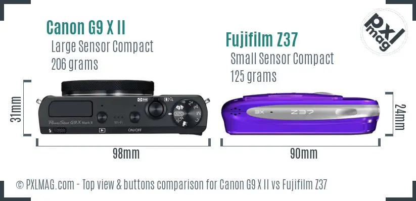 Canon G9 X II vs Fujifilm Z37 top view buttons comparison