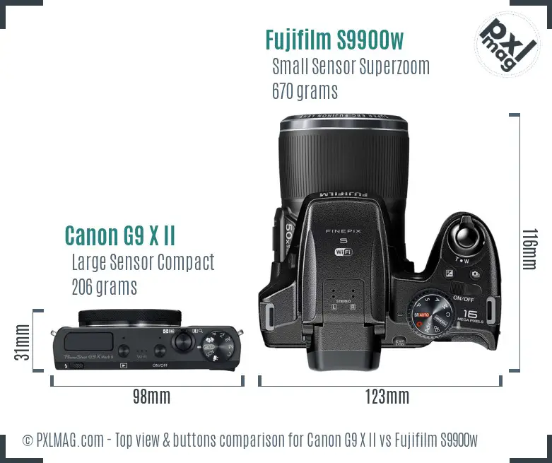 Canon G9 X II vs Fujifilm S9900w top view buttons comparison
