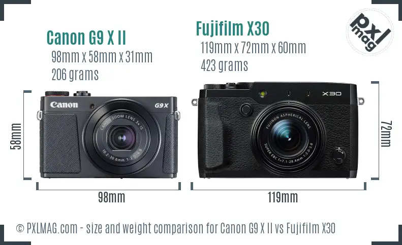 Canon G9 X II vs Fujifilm X30 size comparison