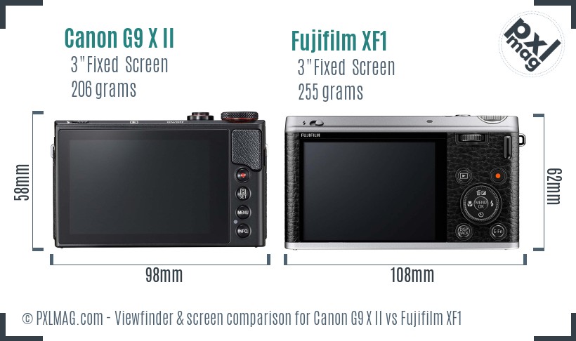 Canon G9 X II vs Fujifilm XF1 Screen and Viewfinder comparison