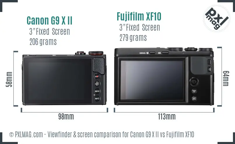 Canon G9 X II vs Fujifilm XF10 Screen and Viewfinder comparison