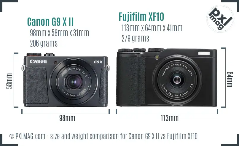 Canon G9 X II vs Fujifilm XF10 size comparison