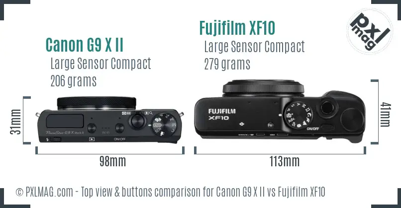 Canon G9 X II vs Fujifilm XF10 top view buttons comparison