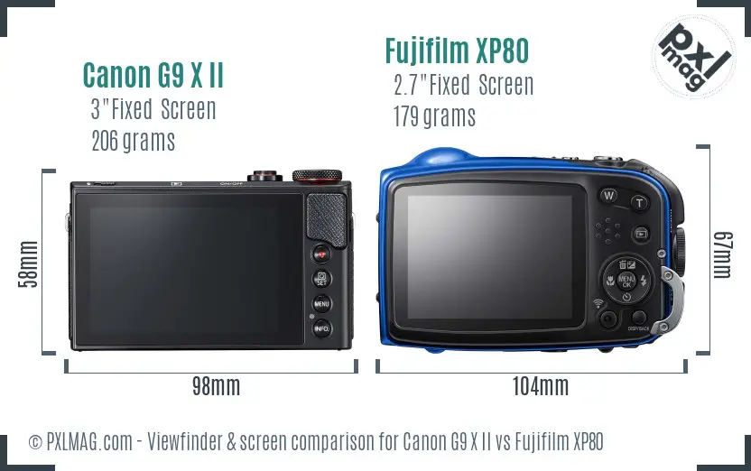 Canon G9 X II vs Fujifilm XP80 Screen and Viewfinder comparison