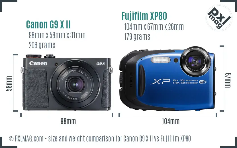 Canon G9 X II vs Fujifilm XP80 size comparison