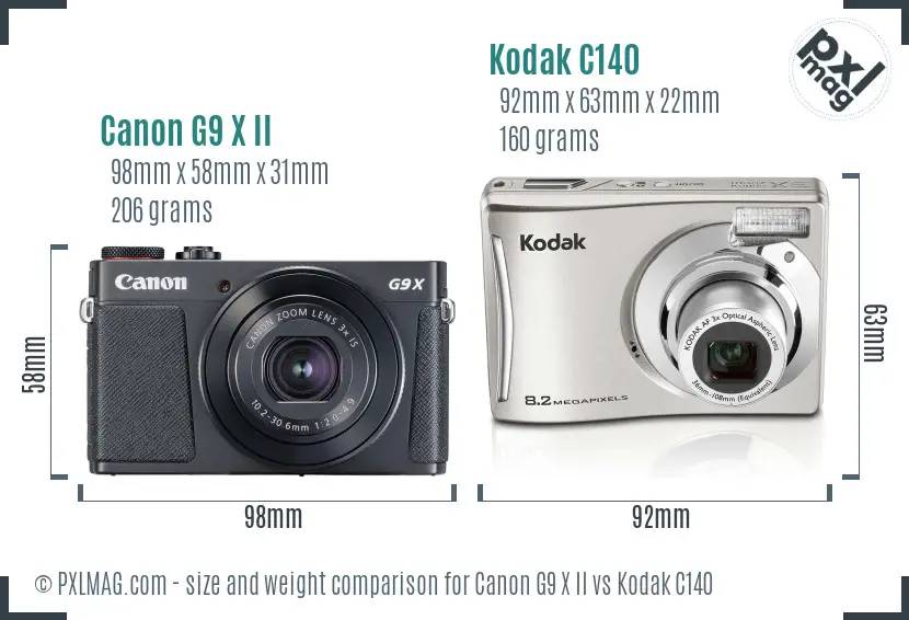 Canon G9 X II vs Kodak C140 size comparison