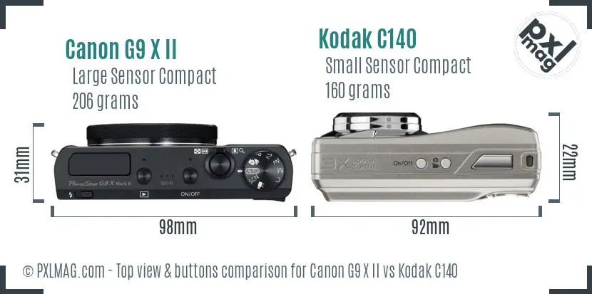 Canon G9 X II vs Kodak C140 top view buttons comparison