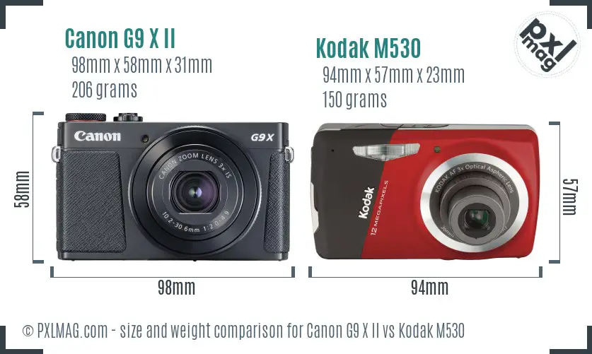 Canon G9 X II vs Kodak M530 size comparison