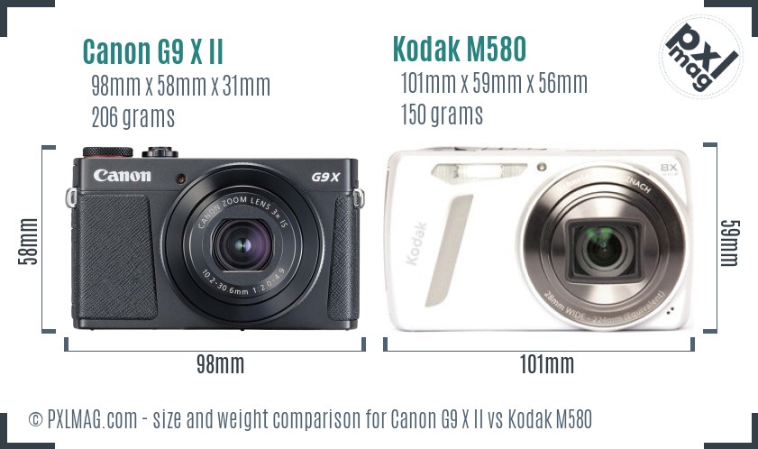 Canon G9 X II vs Kodak M580 size comparison