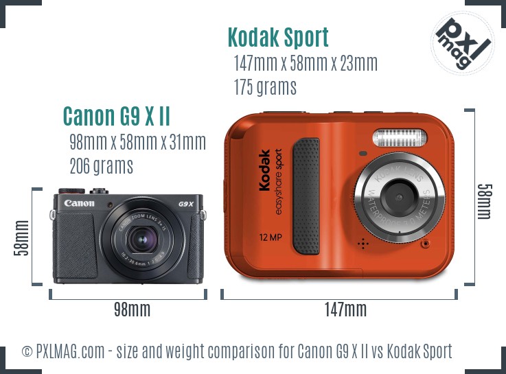 Canon G9 X II vs Kodak Sport size comparison