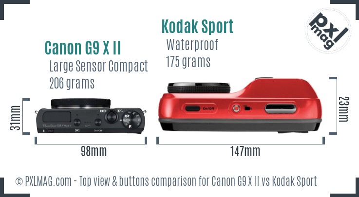 Canon G9 X II vs Kodak Sport top view buttons comparison
