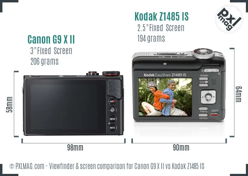 Canon G9 X II vs Kodak Z1485 IS Screen and Viewfinder comparison