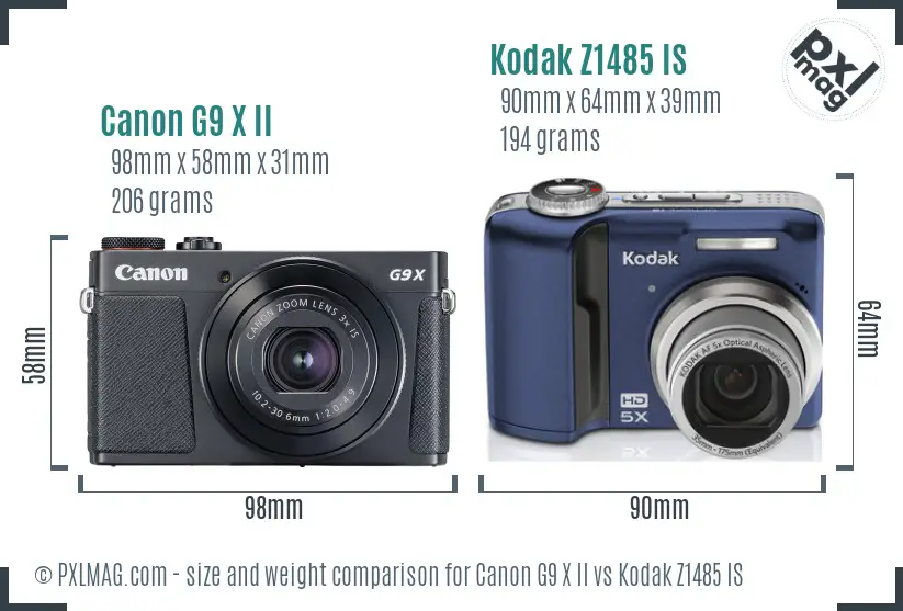 Canon G9 X II vs Kodak Z1485 IS size comparison