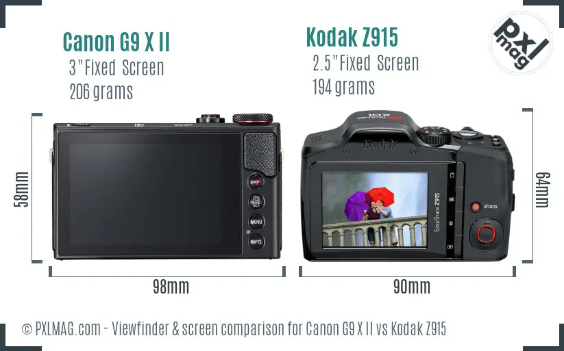 Canon G9 X II vs Kodak Z915 Screen and Viewfinder comparison