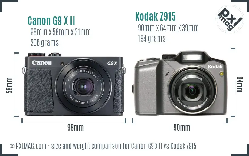Canon G9 X II vs Kodak Z915 size comparison
