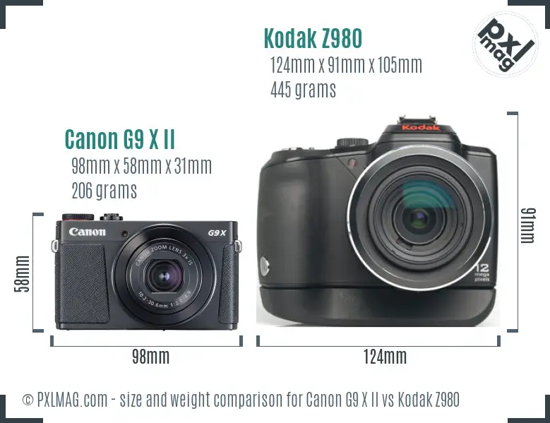 Canon G9 X II vs Kodak Z980 size comparison Canon G9 X II vs Kodak Z980 size comparison