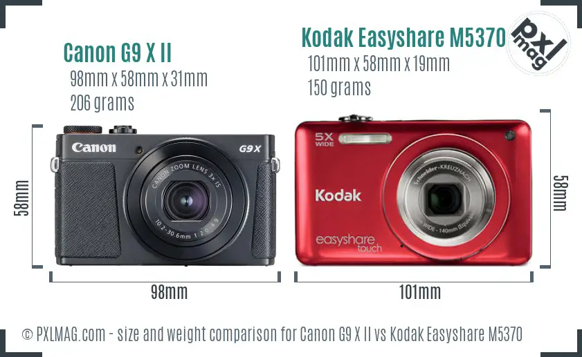 Canon G9 X II vs Kodak Easyshare M5370 size comparison