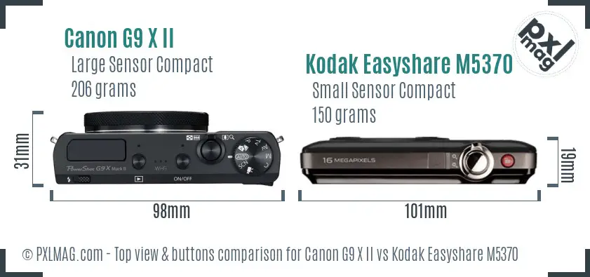 Canon G9 X II vs Kodak Easyshare M5370 top view buttons comparison