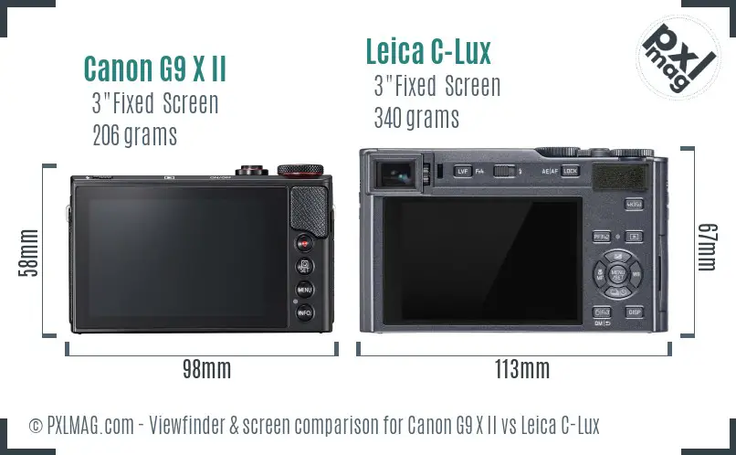 Canon G9 X II vs Leica C-Lux Screen and Viewfinder comparison