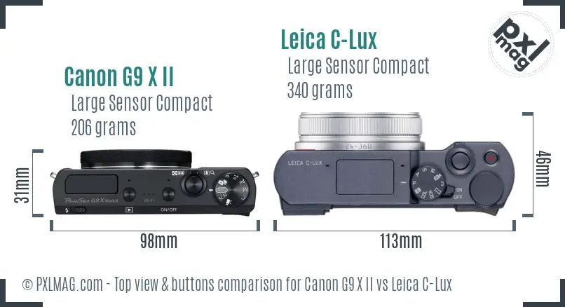 Canon G9 X II vs Leica C-Lux top view buttons comparison