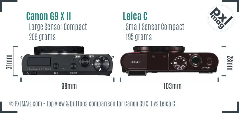 Canon G9 X II vs Leica C top view buttons comparison Canon G9 X II vs Leica C top view buttons comparison
