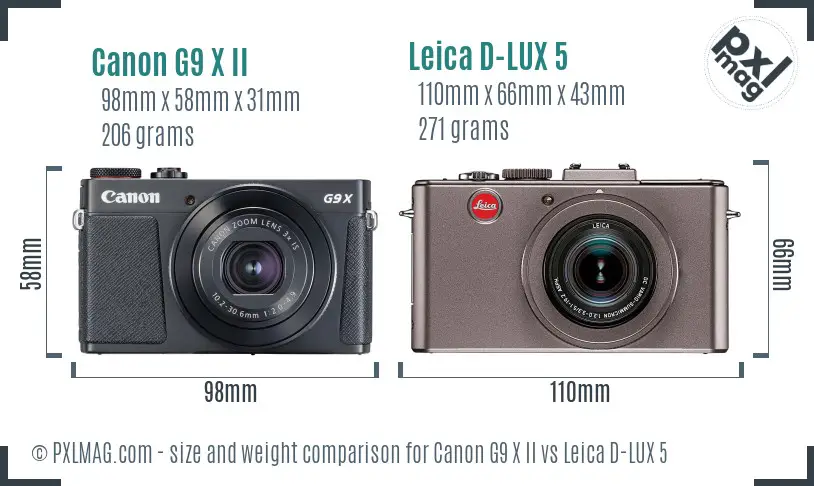 Canon G9 X II vs Leica D-LUX 5 size comparison