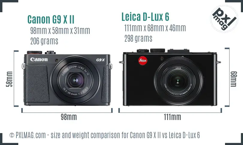 Canon G9 X II vs Leica D-Lux 6 size comparison