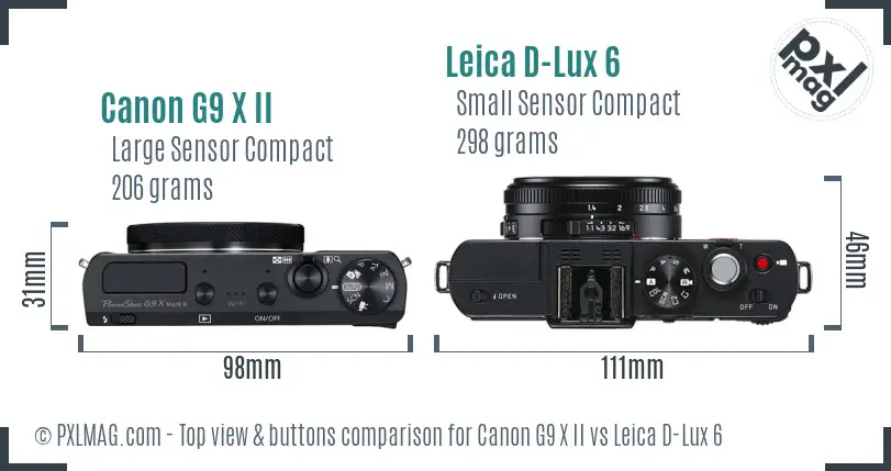 Canon G9 X II vs Leica D-Lux 6 top view buttons comparison