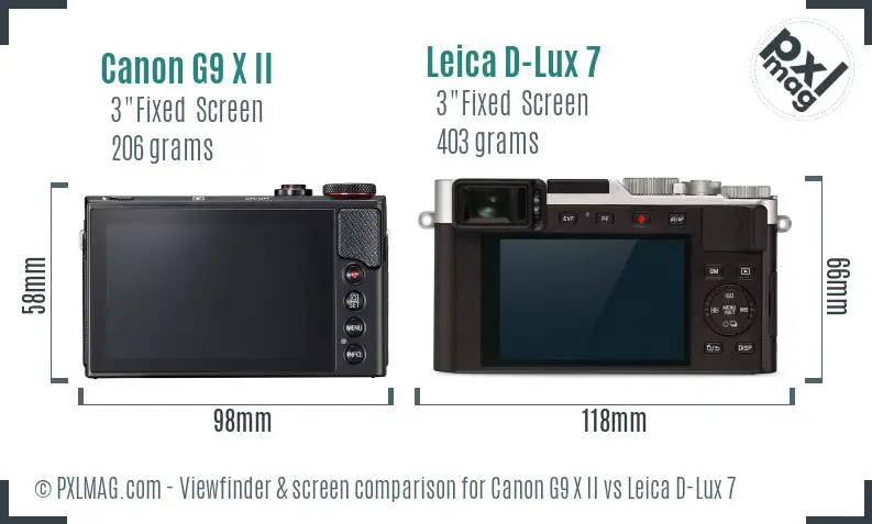 Canon G9 X II vs Leica D-Lux 7 Screen and Viewfinder comparison