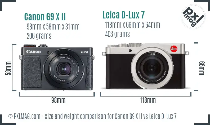 Canon G9 X II vs Leica D-Lux 7 size comparison