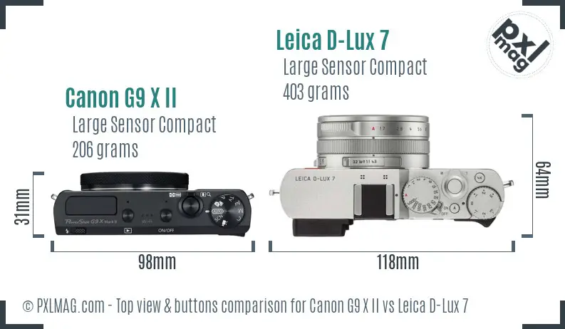 Canon G9 X II vs Leica D-Lux 7 top view buttons comparison