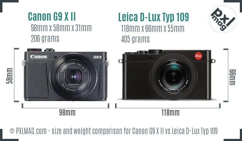 Canon G9 X II vs Leica D-Lux Typ 109 size comparison