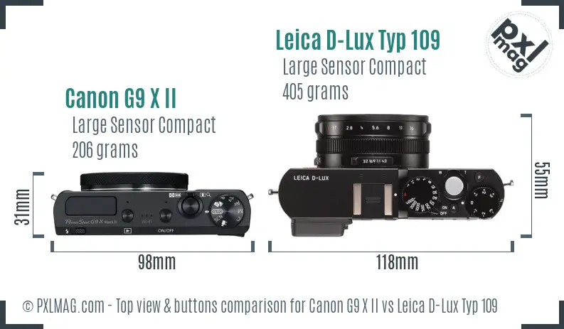 Canon G9 X II vs Leica D-Lux Typ 109 top view buttons comparison