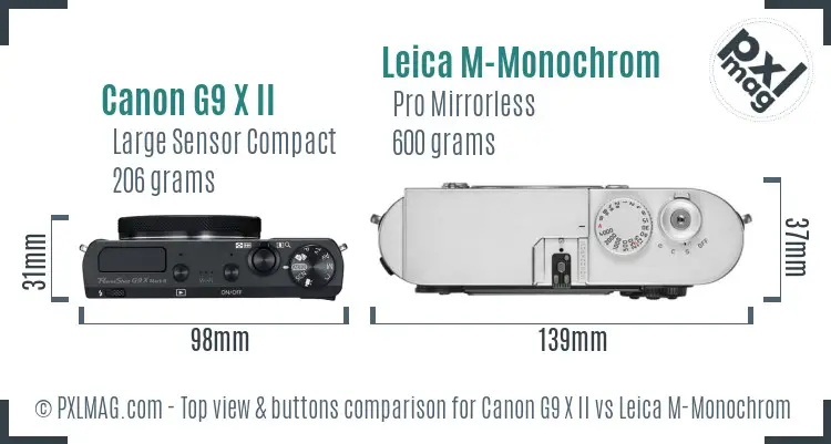 Canon G9 X II vs Leica M-Monochrom top view buttons comparison
