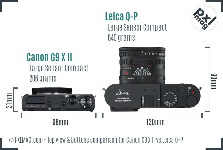 Canon G9 X II vs Leica Q-P top view buttons comparison