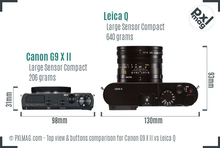 Canon G9 X II vs Leica Q top view buttons comparison