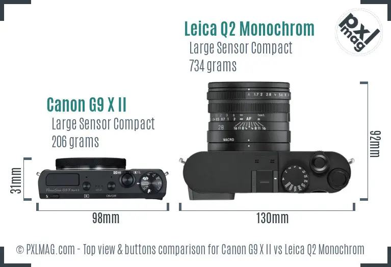 Canon G9 X II vs Leica Q2 Monochrom top view buttons comparison