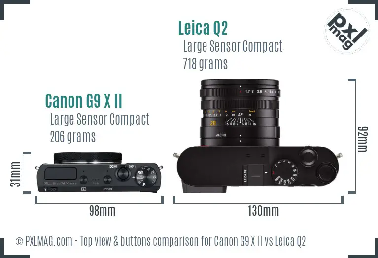 Canon G9 X II vs Leica Q2 top view buttons comparison