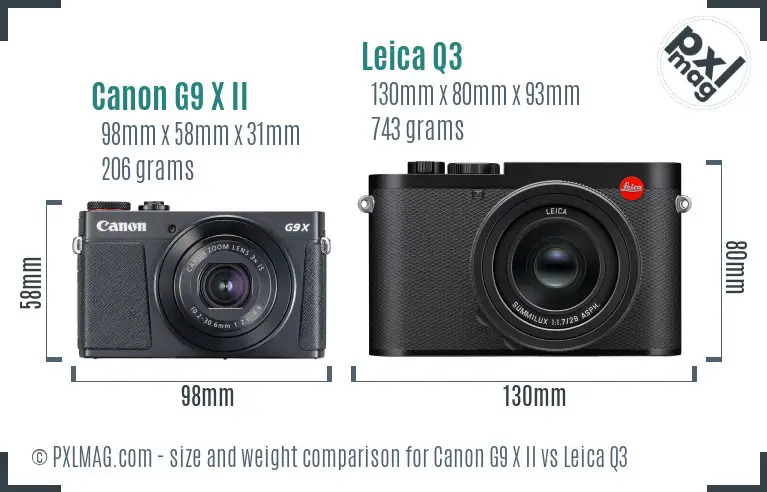Canon G9 X II vs Leica Q3 size comparison