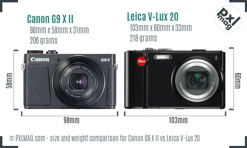 Canon G9 X II vs Leica V-Lux 20 size comparison