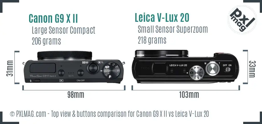 Canon G9 X II vs Leica V-Lux 20 top view buttons comparison