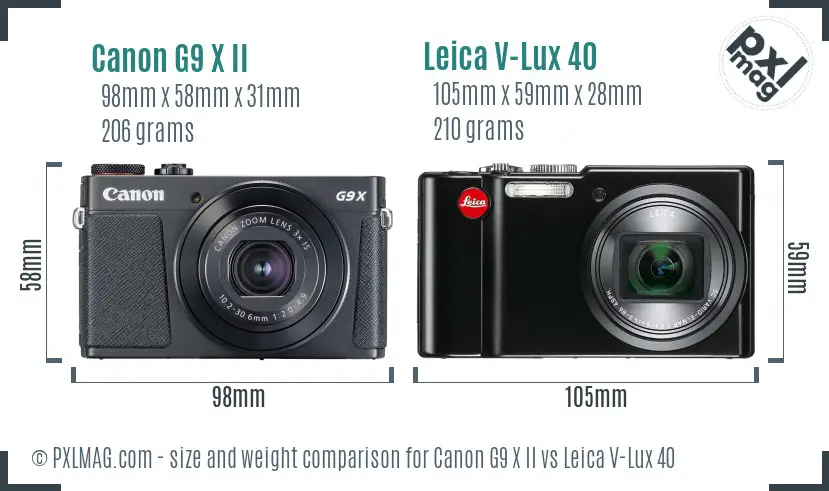 Canon G9 X II vs Leica V-Lux 40 size comparison