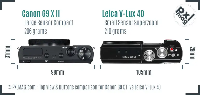 Canon G9 X II vs Leica V-Lux 40 top view buttons comparison